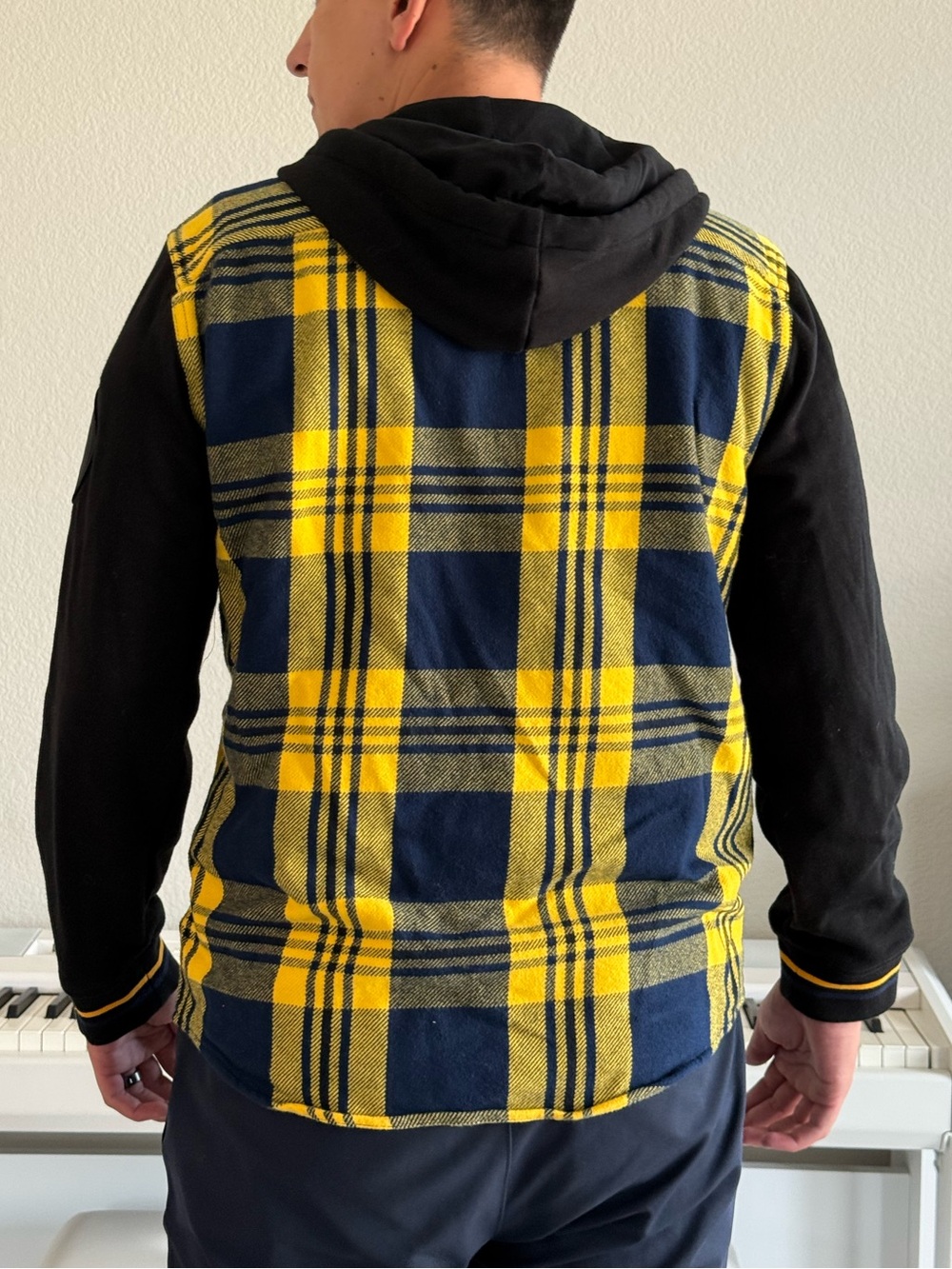 Men's NBA Denver Nuggets Hooded Plaid Button-Up Jacket - Yellow & Navy - Picture 2 of 9